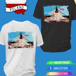 Gunjee™ Brand T-Shirt – Bouddhanath Stupa Back Print | Nepali Style | Made for Poland