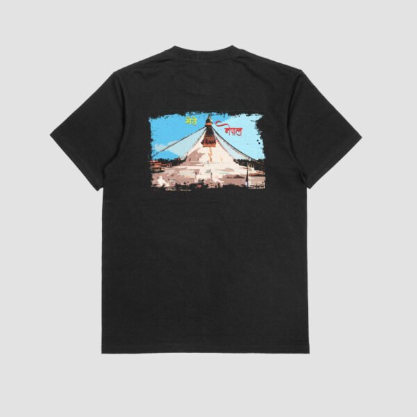 Gunjee™ Brand T-Shirt – Bouddhanath Stupa Back Print | Nepali Style | Made for Poland - Image 2